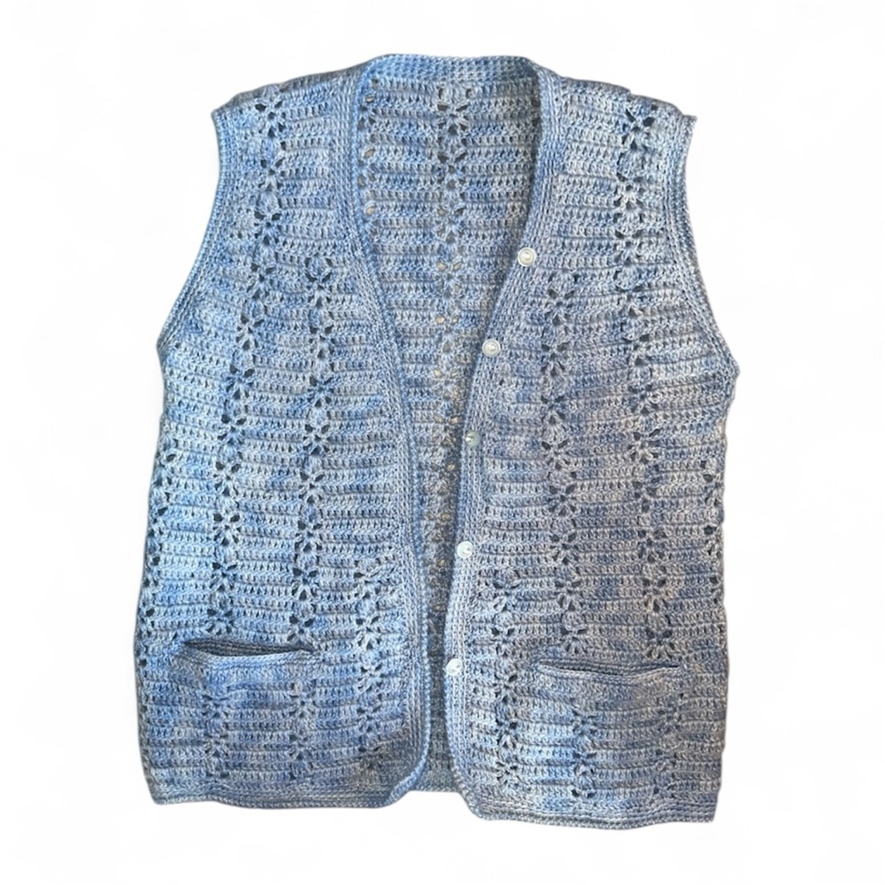 Hand Knit Heater Blue Button Down Vest